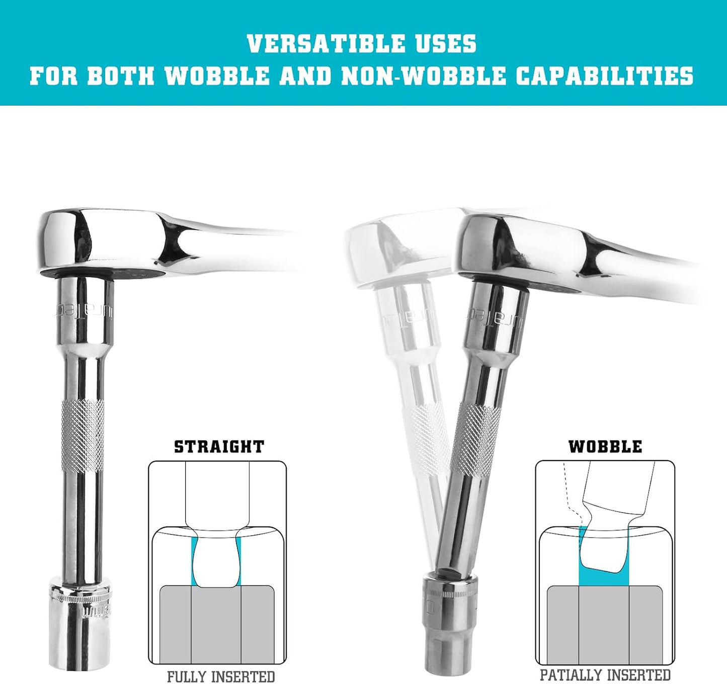 Wobble Socket Extension Bar Set, 1/4", 3/8", 1/2" Drive Socket Extension Set, Cr-V Steel, Chrome Plated, Storage Tray Included, 9 PCS
