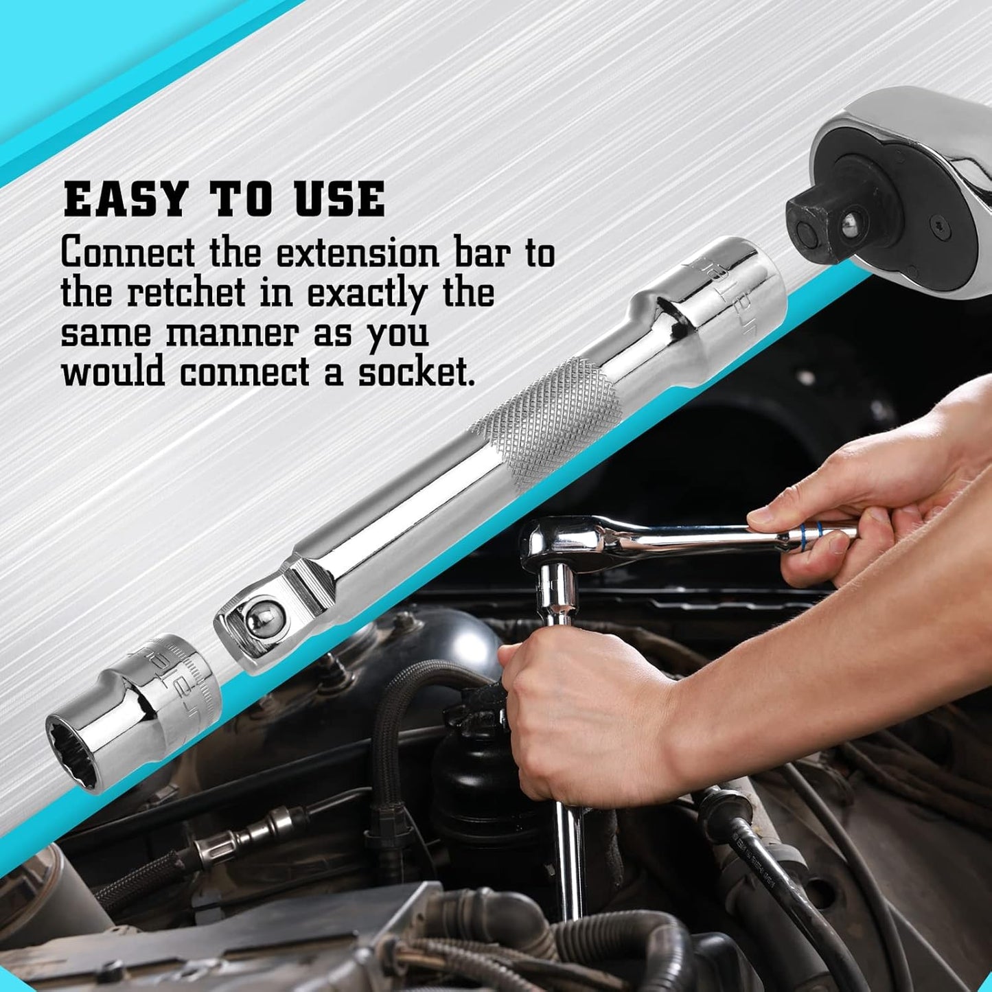 Wobble Socket Extension Bar Set, 1/4", 3/8", 1/2" Drive Socket Extension Set, Cr-V Steel, Chrome Plated, Storage Tray Included, 9 PCS
