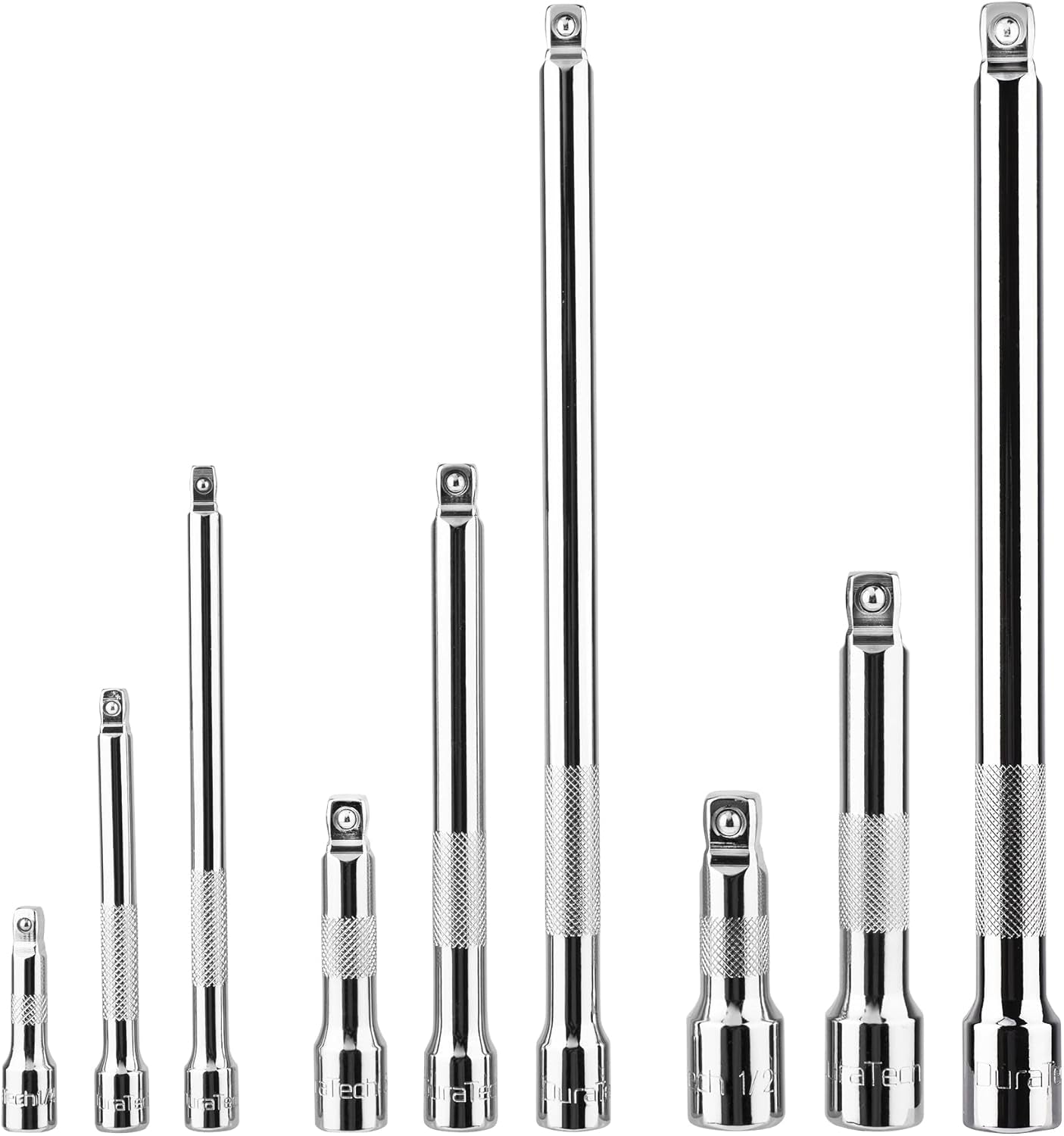 Wobble Socket Extension Bar Set, 1/4", 3/8", 1/2" Drive Socket Extension Set, Cr-V Steel, Chrome Plated, Storage Tray Included, 9 PCS