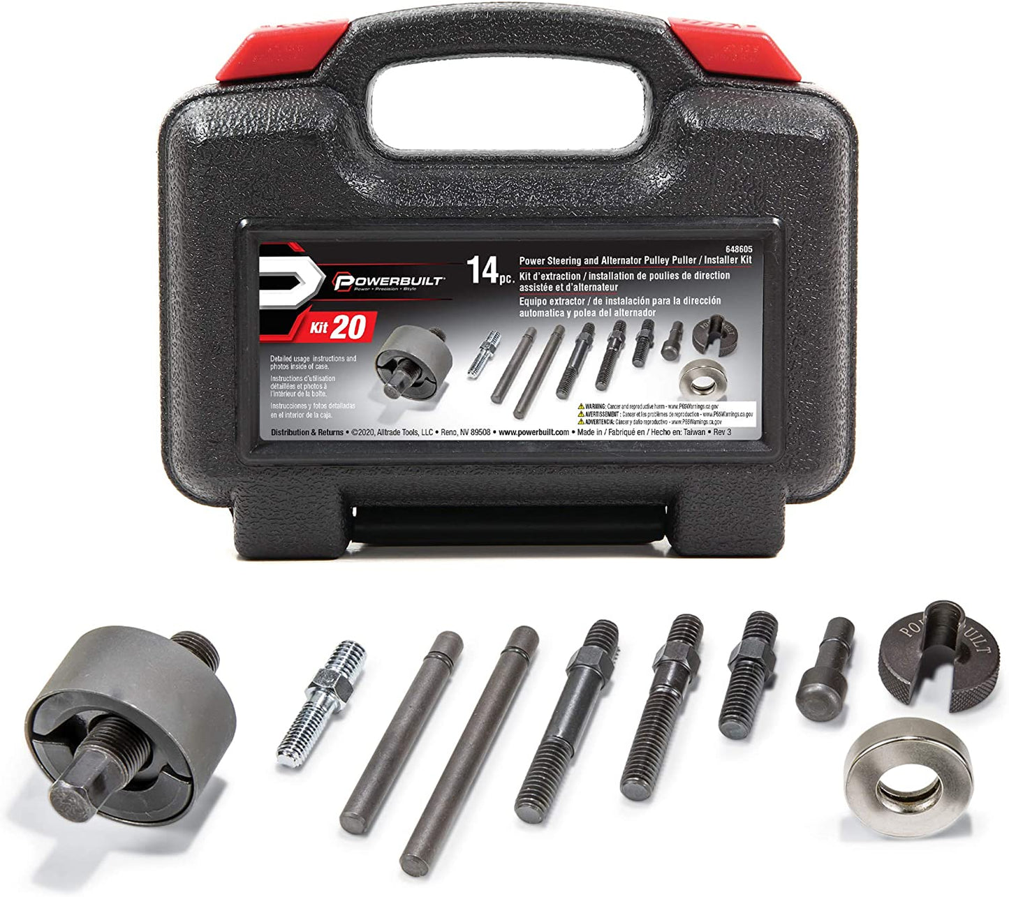 Power Steering and Alternator Pulley Remove and Install Tool Set, Replace Vehicle Steering Pump, Car Repair Tools, Storage Case - 648605